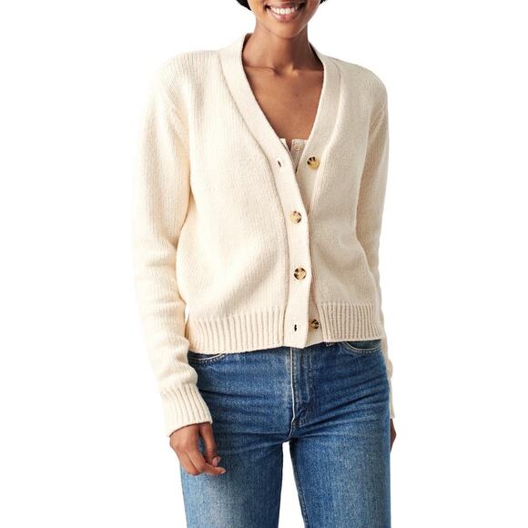 Faherty Sweaters - Faherty Cuddle V-Neck Button Front Cream Knit Cardigan Sweater Size XS